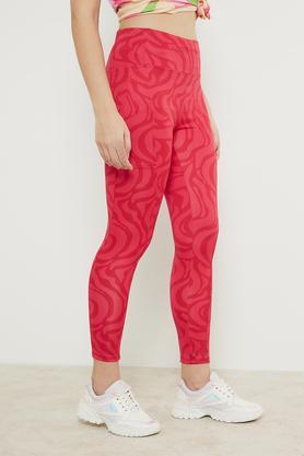 printed skinny fit polyester blend women's active wear track pants - red