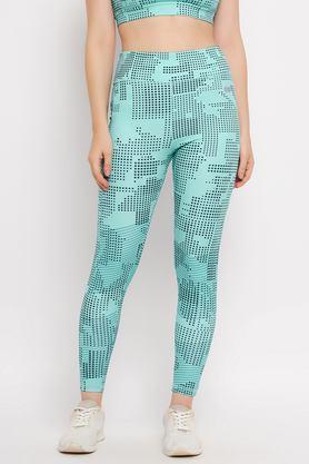 printed skinny fit spandex women's active wear tights - blue