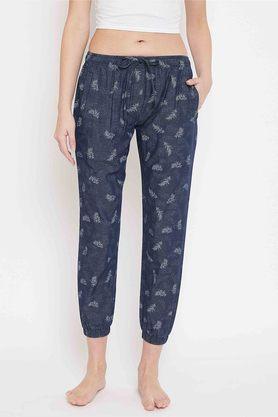 printed slim fit cotton womens lounge pants - navy