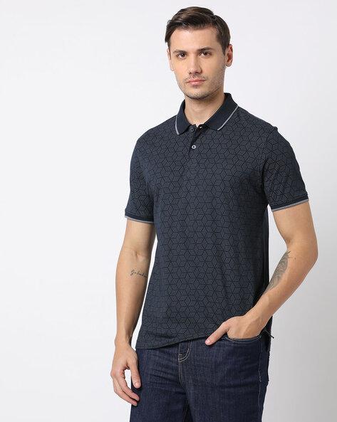printed slim fit polo t-shirt with contrast tipping