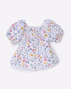printed smocked cotton top