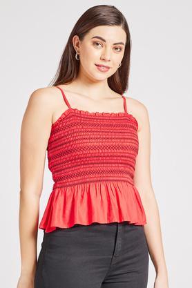 printed stretched fit cotton blend women's casual wear top - red