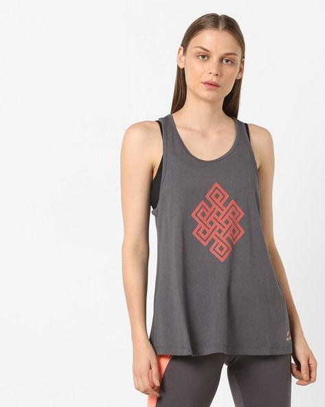 printed tank top with back cut-out