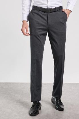 printed terrylene rayon slim fit men's trousers - black