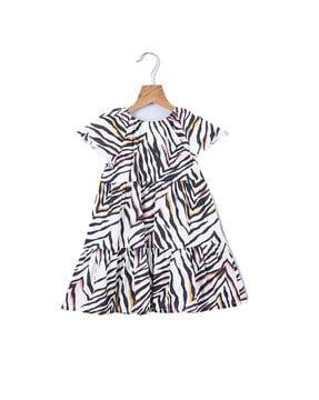 printed tiered dress with flutter sleeves