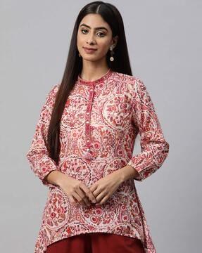 printed tunic with curved hem