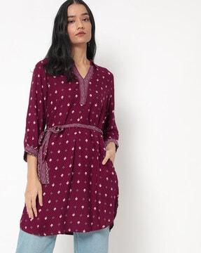 printed tunic with tie-up belt