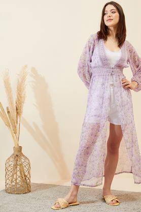 printed v-neck georgette women's casual wear shrug - lavender