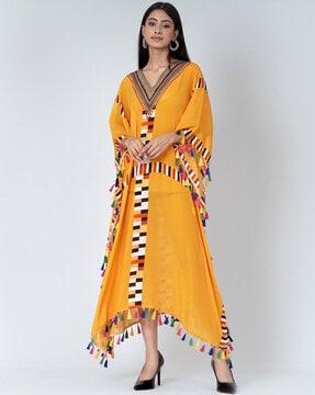 printed v-neck gown dress