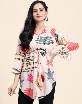 printed-v-neck-tunics-with-tie-up