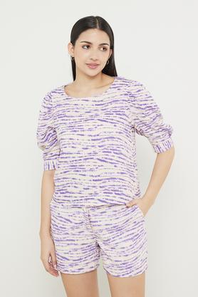 printed viscose linen regular fit women's shorts - lilac
