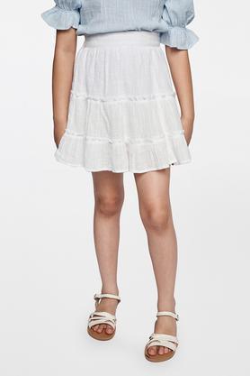 printed viscose regular fit girls skirt - white