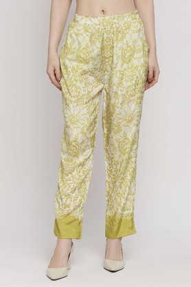 printed viscose relaxed fit women's pants - lime green