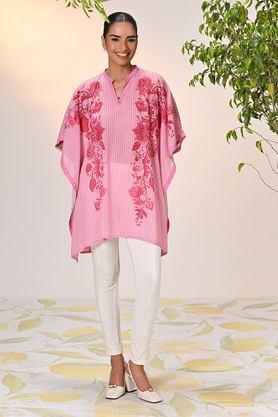 printed viscose v-neck women's casual wear kurti - pink