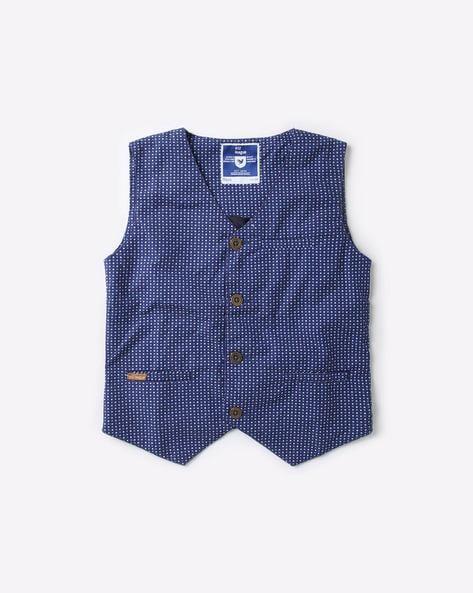 printed waistcoat with attached pocket square