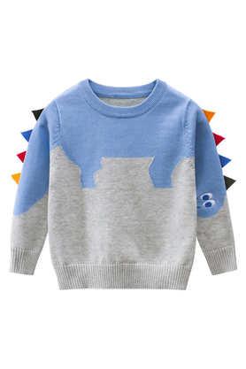 printed wool regular fit infant kids cardigan - grey