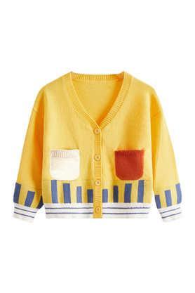printed wool regular fit infant kids cardigan - yellow