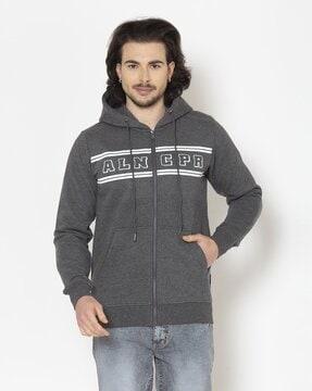 printed zip-front hooded sweatshirt