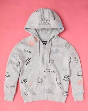 printed zip-front hoodie