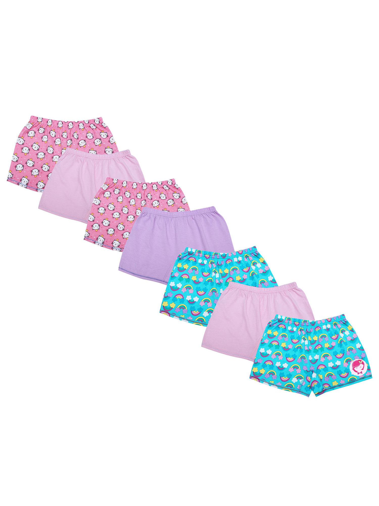 printed & solid boxer panties for girls bio wash soft cotton (pack of 7)