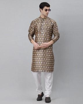 printed  long kurta with mandarin collar