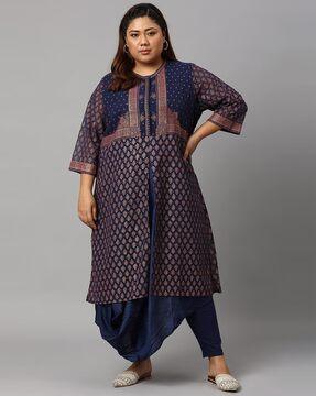 printed a-line cowl kurta with churidar