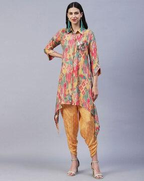 printed a-line kurta & pants set