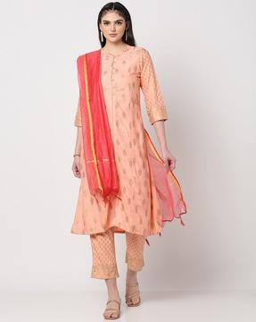 printed a-line kurta & pants with dupatta