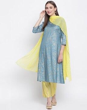 printed a-line kurta & pants with dupatta