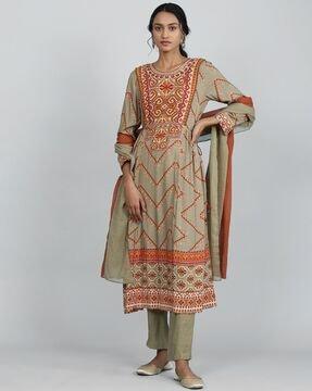 printed a-line kurta set with dupatta