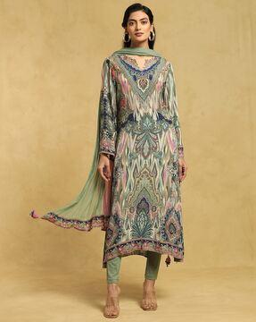 printed a-line kurta set with dupatta