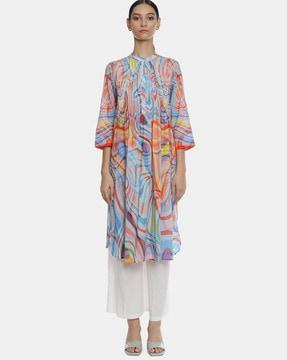 printed a-line kurta with button placket