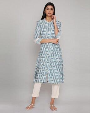 printed a-line kurta with buttoned placket