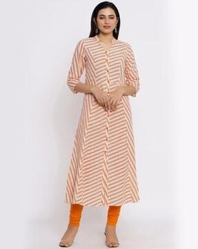 printed a-line kurta with collar-neck