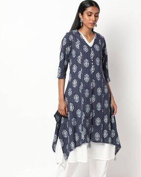 printed a-line kurta with dipped hem