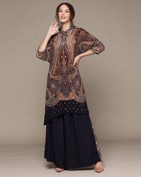 printed a-line kurta with palazzos