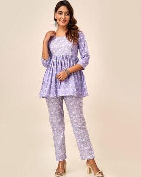 printed a-line kurti suit set