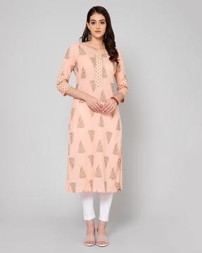 printed a-line kurti with insert pocket