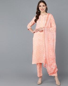 printed a-line notched neckline kurta suit set