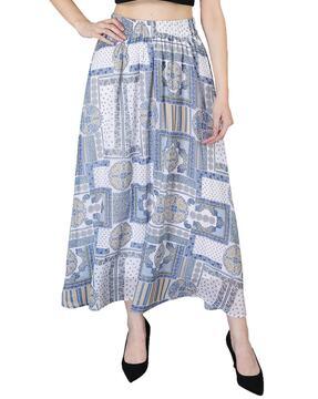 printed a-line skirt with elasticated waistband