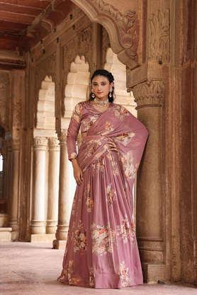 printed above knee georgette woven women's pre draped sharara sareeh - lavender