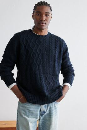 printed acrylic regular fit men's sweater - blue