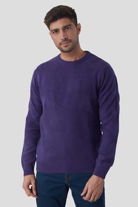 printed acrylic regular fit men's sweater - purple