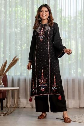 printed acrylic regular fit women's kurta - black