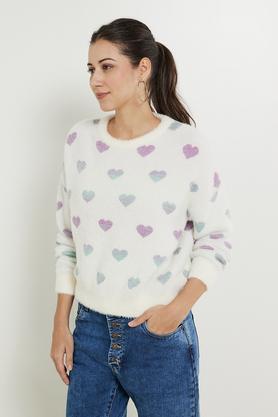 printed acrylic regular fit women's pullover - white
