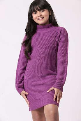 printed acrylic straight fit girls dress - purple