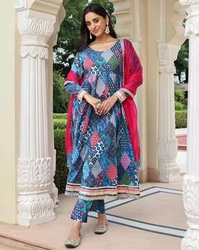 printed anarkali kurta set with dupatta