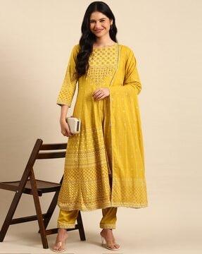 printed anarkali kurta suit set