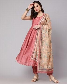 printed anarkali kurta suit set