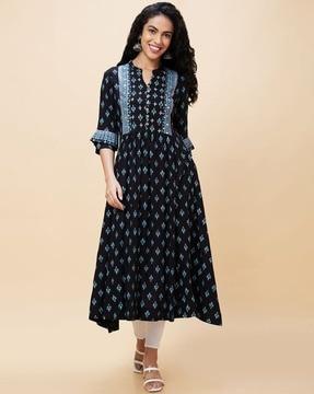 printed anarkali kurta with bell sleeves